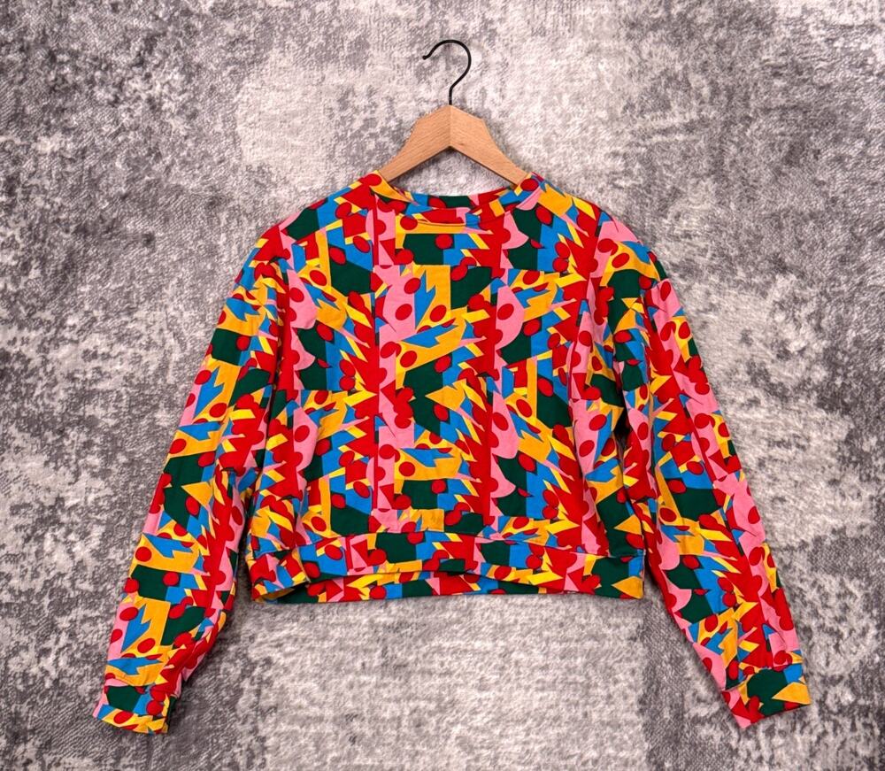 Nooworks Top Medium Womens Abstract Print Long Sleeve Cropped Pullover